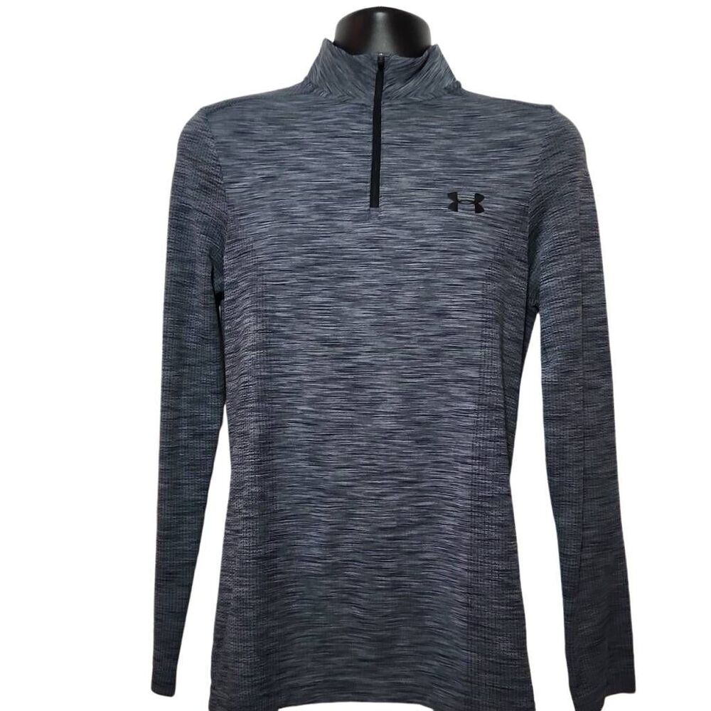 Under Armour Mens Size Small Blue Marled Long Sleeve 1/4 Zip Dri-Fit Polo Shirt